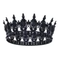 Schwarze barocke runde Krone Tiara Goth Kristall Haarschmuck fuer Hochzeit Geburtstag Party - Schwarz