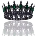 Barocke schwarze runde Krone Diadem mit grünen Edelsteinen für Hochzeit Geburtstag Haarschmuck - Dunkelgrün