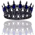 Barock schwarze runde Krone Diadem mit dunkelblauen Tropfensteinen für Braut Hochzeit Geburtstag. - Schwarz Blau