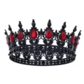 Barocke schwarze runde Krone Diadem mit auffälligen roten Tropfen-Strasssteinen für Braut Hochzeit - Schwarz Rot