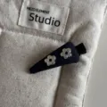 Denim blue hair clip with cute silver metal flower design, elegant mini duckbill clip for women. - Triangle Duckbill Clip / Denim Blue