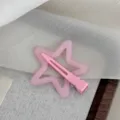 Pink star hair clip detail shot, cute acrylic duckbill hairpin for sweet girls and daily styling. - Dopamine Star-Pink