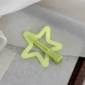 Close-up detail of light green translucent star hairpin, cute fringe duckbill hair clip. - Dopamine Star-Fruit Green
