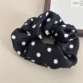 Classic black and white polka dot hair scrunchie, elegant silk-like fabric hair accessory for daily wear. - Polka Dot Scrunchie / Black