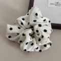 Black and white polka dot hair scrunchie, elegant satin hair band accessory for women daily wear. - Polka Dot Scrunchie / White