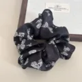 Black floral hair scrunchie for women, elegant butterfly print hair tie for daily wear stylish. - Butterfly Print Hair Scrunchie / Black