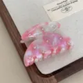Pink marble hair claw detail, sweet aesthetic acrylic hair clip with rhinestone stars for women. - Rose Pink