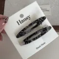 Stylish Marble Pattern Hair Clip Oval Duckbill Side Hair Clip Fashion Accessories - Hollow Acetate Clip - Black Gray
