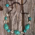 Handmade bohemian turquoise shell beaded necklace retro ethnic style statement jewelry - Teal Faux Turquoise Large Bead with White Shell Style (C23-571)