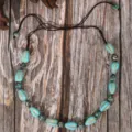 Vintage ethnic style turquoise beaded necklace with adjustable brown cord for women boho - Teal Faux Turquoise Irregular Carved Bead Style (C23-497)