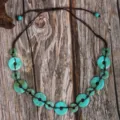Retro artistic turquoise beaded necklace handmade adjustable braided cord ethnic detail - Graduated Round Coin Turquoise Style (C23-575)