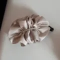 Elegant satin pearl pleated hair banana clip, large hair claw accessory for women styling. - Beige