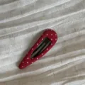 Red polka dot fabric hair clip detail shot, cute sweet snap clip for daily cute bangs styling. - Red Polka Dot - Teardrop BB Clip