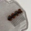 Elegant tortoise shell heart hair comb metal teeth retro hair side comb accessory for women - Blue-Brown