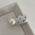 Cute pearl polka dot duckbill hair clip, sweet style oval side hairpin for women and girls. - Water Drop Pearl Clip / Off White