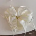 Gros plan sur le chouchou en tissu blanc avec des détails de ruban et une texture douce. - Chouchou Ballet Unisexe-Beige