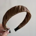 Brown pleated fabric headband retro wide hair hoop elegant hair accessory for women daily wear - Pleated Wide Headband - Coffee
