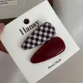 Set Koreaanse vintage rood geruite haarspelden, schattige pony-clips voor dames en meisjes. - Bruinrood Gingham Waterdruppel