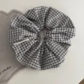 Black and white plaid hair scrunchie, fabric hair tie, retro mori style hair accessories. - Korean Scrunchie - Black White Plaid
