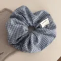 Sky blue plaid fabric hair scrunchie, retro handmade hair rope versatile hair accessory. - Korean Scrunchie - Light Blue Plaid