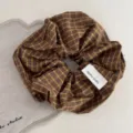 Vintage brown plaid fabric hair scrunchie, soft elastic hair tie for women and daily wear. - Korean Scrunchie - Brown Plaid