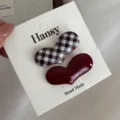 Retro rood ruit & effen hart haarspeldjes set, schattige haarspelden voor dagelijkse styling leuk. - Bruinrood Gingham Hart