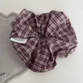 Vintage maroon plaid hair scrunchie fabric hair tie daily hair accessory for women girls style. - Korean Scrunchie - Purple Plaid