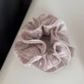 Close-up detail of pleated bubble gauze hair scrunchie, soft texture, elegant design. - Ruffled Scrunchie / Champagne