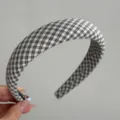 Classic black and white plaid fabric headband, retro wide hair hoop for daily styling. - Korean Headband - Black White Plaid