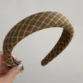 Vintage plaid fabric headband, wide hair hoop for women and girls daily hair styling accessory. - Korean Headband - Brown Plaid