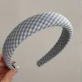Sky blue plaid fabric headband, retro wide hair hoop for daily chic and elegant styling. - Korean Headband - Light Blue Plaid