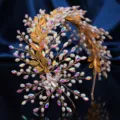 Handmade gold leaf pearl crystal tiara bridal hair band for wedding banquet updo. - Gold Multi Rhinestone