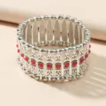 Bracelet extensible argenté de style ethnique vintage avec perles rondes rouges pour femmes. - Style AMY786 / Rouge