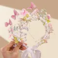 Bridal pearl butterfly hair vine handmade floral tiara wedding hair accessories for women - Pink