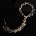 Elegant bridal pearl hair vine long tassel headpiece gold wire wedding hair accessory for women - Gold Pearl