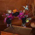 Gothic black flower headband with butterflies and berries for Halloween photo props detail. - Black Rose Purple Orchid Butterfly Twig Style (Style 9)