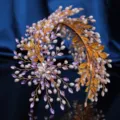 Handmade pearl crystal rhinestone hairband gold wedding bridal tiara variant style. - Purple