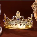 Baroque Gold Crown Blue Rhinestone Tiara Vintage Bridal Princess Hair Accessory Pageant - Sapphire Blue