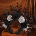 Dark gothic floral headband with black and silver roses for Halloween photography events. - Black White Rose Silver Branch Style (Style 5)