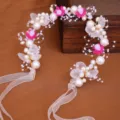 Serre-tete de mariage perles fleurs fait main accessoire de coiffure pour photo deco - Serre-tête Rose Rouge