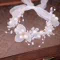 Serre-tête bandeau de mariage floral perle blanche fait main accessoire cheveux élégant - Bracelet Blanc