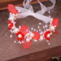 Serre-tete de mariage de perles de fleurs rouges fait main pour accessoire de seance photo - Bracelet Rouge