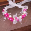 Serre-tête fleur rose perle fait main accessoire cheveux mariage fête nuptiale - Bracelet Rose Rouge
