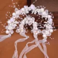 Bandeau de cheveux de mariage en perles et fleurs ruban blanc accessoire de mariée - Ensemble Zirconium Blanc