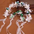 Ensemble serre-tête et bracelet de mariée en perles de fleurs fait main accessoire - Ensemble Zirconium Vert