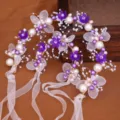 Superbe serre-tête de mariée fleuri fait main avec perles et rubans pour mariage. - Ensemble de Bijoux Violet