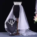 Luxury bridal crown and veil set with stunning rhinestone necklace and earrings for wedding. - Crown + Veil + Necklace + Earrings / White Set