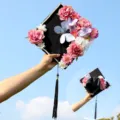 Floral graduation cap decorated with pink flowers pearls and 3d butterfly mortarboard hat. - Style 6