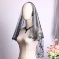 Black bridal veil set with matching necklace and earrings, elegant wedding accessories. - Veil + Necklace + Earrings / Black