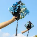 Blue floral graduation cap mortarboard with butterflies and tassel for graduation party decoration - Style 7